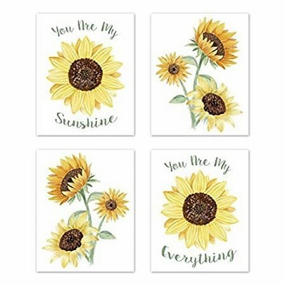 特別価格Sweet Jojo Designs Yellow, Green and White Sunflower Boho Floral Wall Art P好評販売中