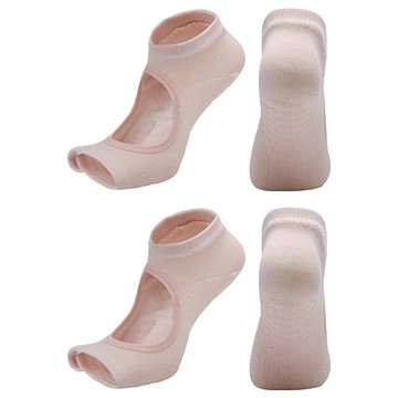 PORA BELLA YOGA SOCKS 運動素色鏤空止滑瑜珈露趾短襪 YG023 2雙  淺米色  均碼