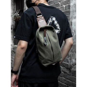 復古帆布斜挎包胸包男潮流休閑單肩包騎行運動斜背包郵差小包男包