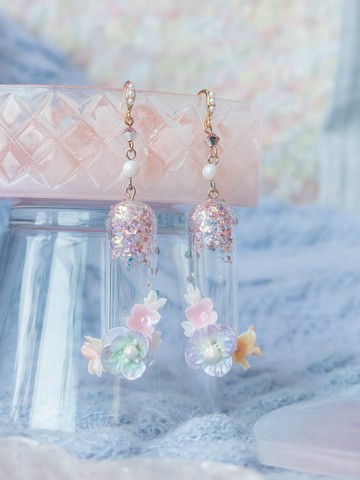 蔚藍火炬罌粟花琉璃罐鍍14K金S925耳環