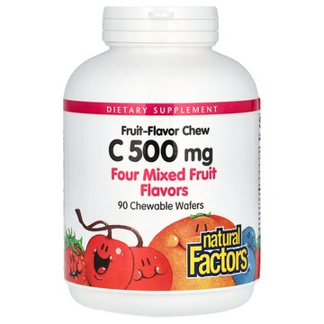 Natural Factors, 水果味咀嚼片維生素 C，四種混合水果味，500 毫克，90 片可咀嚼片
