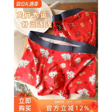 畫內招財龍~松島屋龍年紅色內褲男士四角褲本命年結婚大碼平角褲