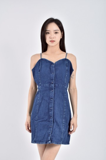 (M) pull bear丹寧牛仔排扣藍色洋裝