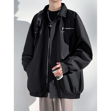 春秋季夾克男美式潮流翻領休閑外套寬松百搭痞帥韓版設計感上衣服