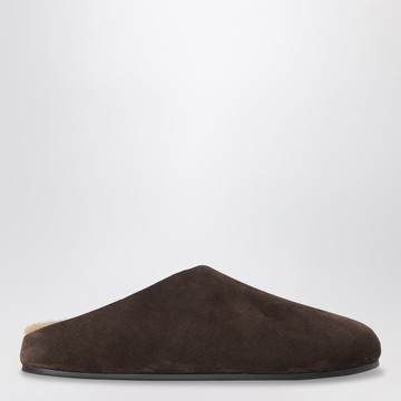 Hudson brown suede and shearling mules