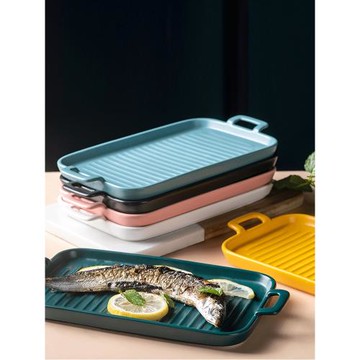 長方形雙耳烤箱烤盤烘焙簡約創意大號陶瓷家用魚盤烤翅盤家用菜盤