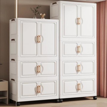 折疊收納柜免安裝大容量兒童衣柜對開門雜物儲物柜簡約帶輪置物柜