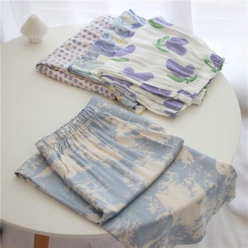 百搭單品睡褲 柔軟舒服貢緞棉綢 涼快情侶男女士家居九分褲寬松版