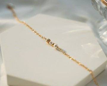 復古羅紋 925純銀鍍18k金 手工淡水珍珠手鍊