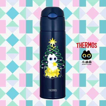 【THERMOS膳魔師】插畫家聯名款小油画_真空吸管保冷瓶550ml_聖誕樹(FHL-551LOA-NVY)