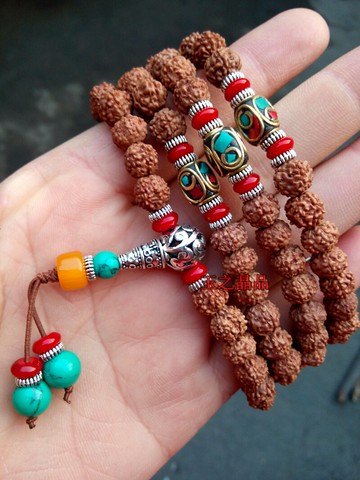 矮樁藏式天然小金剛菩提子原籽手串108顆五六瓣佛珠女士念珠手鏈