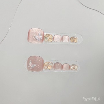 💅手工穿戴甲💅【腳甲】純手工原創穿戴甲粉色腳甲貼片美甲成品網紅穿戴甲高級感新年美甲貼片顯白美甲片高級感穿戴甲 AUB0
