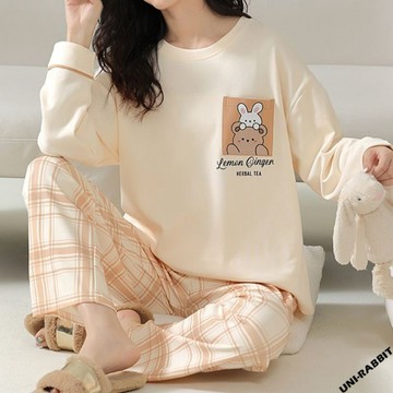 【UNIRABBIT】100%純棉睡衣女 網紅家居服 卡通睡衣 可愛睡衣 睡衣套裝 長袖睡衣 睡衣女 居傢服 長袖套裝女