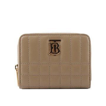 BURBERRY Lola 金字小羊皮縫線設計ㄇ形拉鍊零錢包(燕麥色)