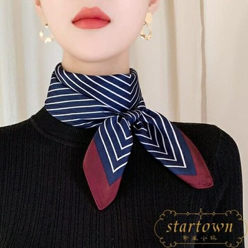 絲巾小方巾女發帶條紋裝飾時尚百搭春秋搭配領巾【繁星小鎮】
