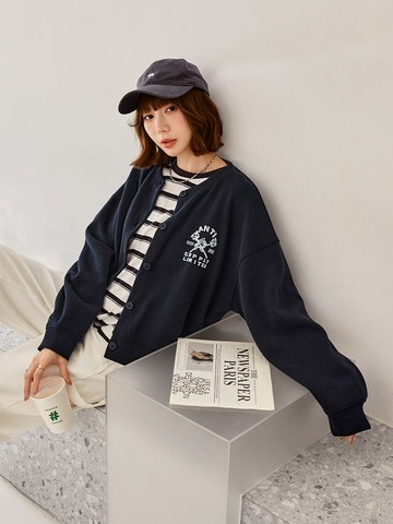 棉質英文刺繡排釦寬鬆棒球外套