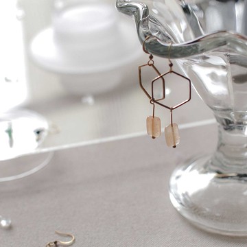 天然石幾何耳環-晨光/耳針/夾式/可客製