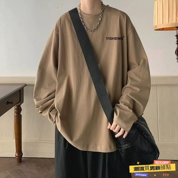 ✨質感上新⚡ 韓係長袖 長袖T恤 男 大尺碼 寬鬆 圓領 打底 潮牌 印花 秋季 透氣 常規版 青年 男大尺碼 衣服