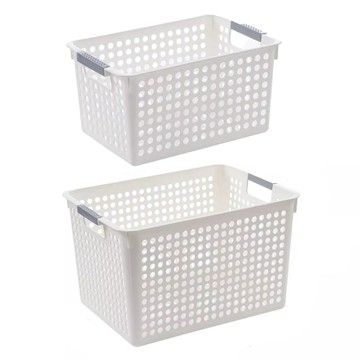 網格收納籃 PP材質  高款大(31 x 23.5 x 8cm) + 高款小(23.5 x 15.5 x 7cm)  白色  1組