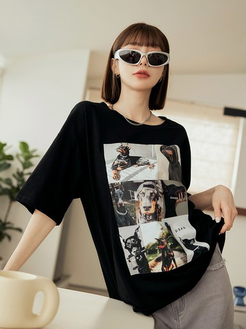 親膚純棉個性狗狗印花寬鬆上衣