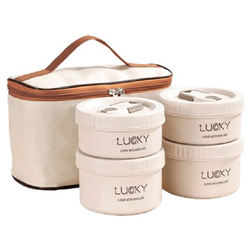 Mega 日系奶油304不鏽鋼保溫飯盒4件組  咖啡色  1組