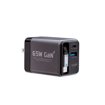 B147 【台灣製造】65W GaN氮化鎵自帶磁吸伸縮65W快充線三輸出充電器