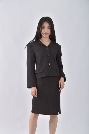 (S) ifashion質感條紋灰色套裝