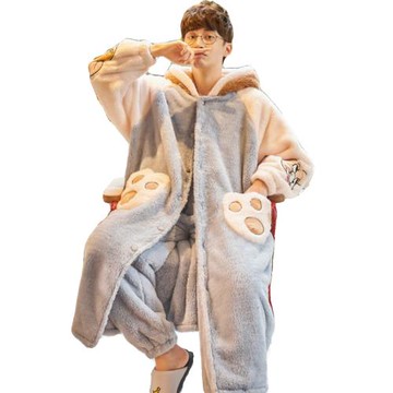 珊瑚絨情侶睡袍冬女加厚大碼300斤睡衣男長袍寬松卡通法蘭絨浴袍