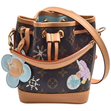 LV Louis Vuitton路易威登 M12221 Vivienne聖誕限定Snow Show系列Nano Noé Monogram帆布束口手提/斜背水桶包