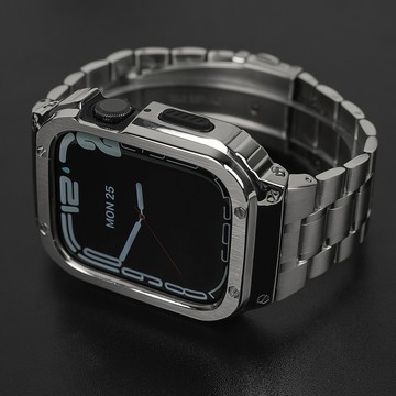 高級套裝 新款不鏽鋼金屬錶帶+鎧甲保護殼 適用於蘋果Watch 10 9 8 ultra 49mm 42/45/46mm