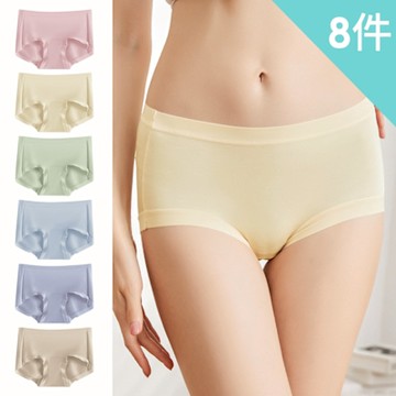 【enac 依奈川】長絨棉包臀無痕中腰內褲/無痕內褲/女內褲(超值8件組-顏色隨機)