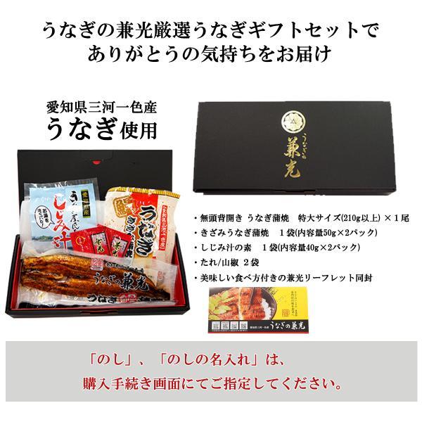 お歳暮 ギフト 国産 一色産 うなぎ 蒲焼 特大 サイズ 210g以上 1尾 きざみ うなぎ 1袋 しじみ汁 1袋 タレ・山椒付 うなぎの兼光 のし対応可 プレセント