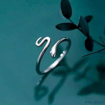 【Porabella】925純銀線形戒指 蛇形戒指 本命蛇年好運指環 個性ins 可調開口式 簡約冷淡風 Ring-廠商直送