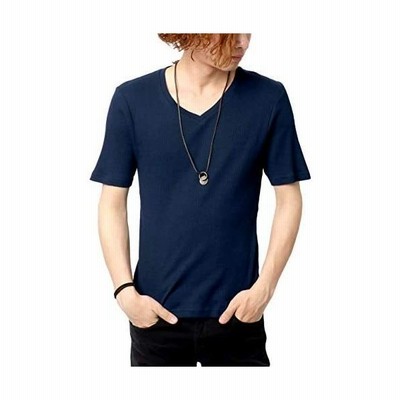オタリー Tシャツ メンズ 半袖 無地 おしゃれ カジュアル カットソー 柔らかい トップス Vネック ネックレス付き ネイビー Xl 通販 Lineポイント最大get Lineショッピング