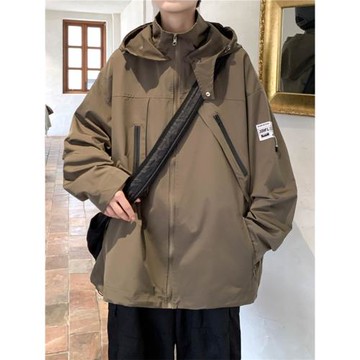 沖鋒衣男款秋季2024新款潮流戶外防水工裝外套美式機能風連帽夾克