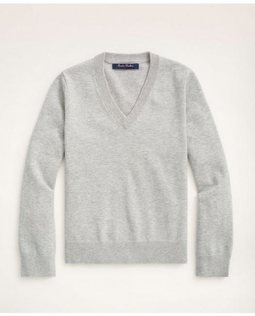 Brooks Brothers Boys Cotton V-Neck Sweater | Grey Heather | Size Large