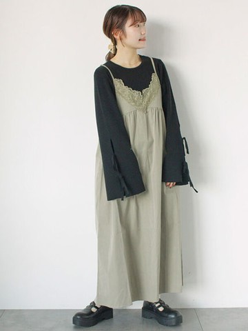 優雅蕾絲邊V領細肩帶洋裝(0F000451610) - ehka sopo