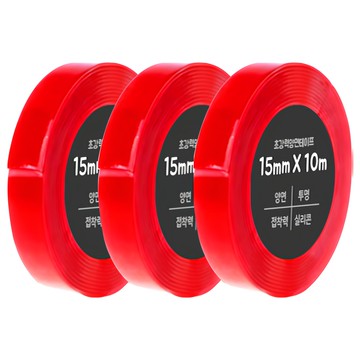 DADA 高黏度無痕防水雙面膠帶 15mm x 10m  透明  3個