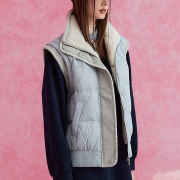 OUWEY歐薇 泰迪毛立領異材拼接鋪棉背心(淺藍色；S-L)3234163203