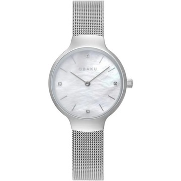 OBAKU 閃耀貝殼晶鑽時尚腕錶-珍珠白(V241LXCWMC)/29mm