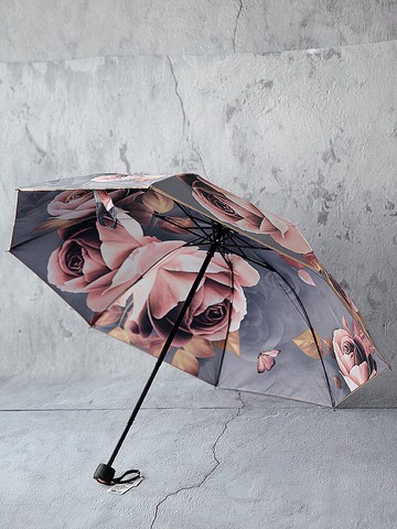 百盛洋傘女 夏季雙面雙層黑膠傘復古風灰色印花拱形晴雨傘遮陽傘