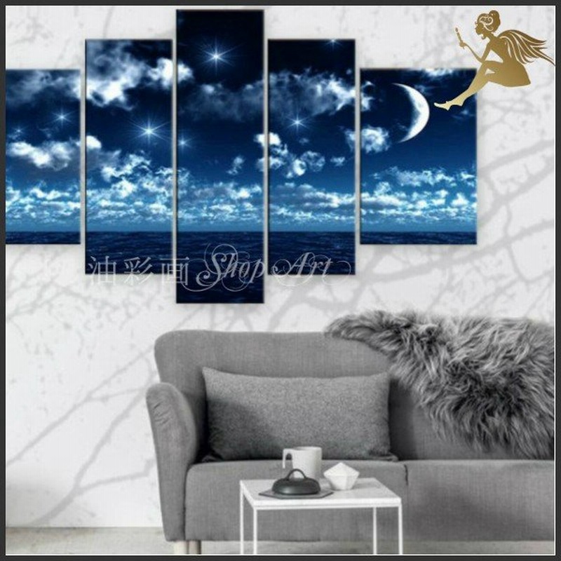 絵画 壁掛け 海 インテリア アートパネル おしゃれ モダン 手書きの油彩画 ５枚セット 海と三日月 通販 Lineポイント最大0 5 Get Lineショッピング