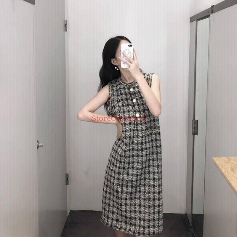 ワンピース レディース ワンピース ツイード ノースリーブ 格子柄 フロントボタン タイト ひざ丈 グレー フロントポケット 大人 シンプル 流行り 秋 上品 デート 通販 Lineポイント最大0 5 Get Lineショッピング