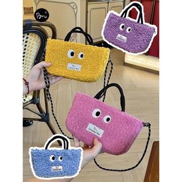 秋冬新款小卷毛手機包手拎斜挎可愛軟萌毛毛包隨身小包包卡通女包