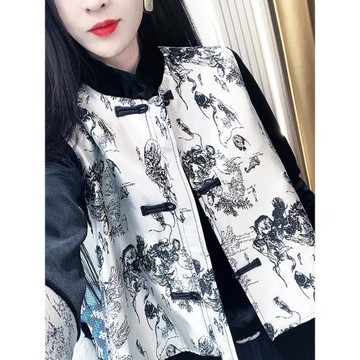 金絲絨打底衫女秋冬新款內搭長袖上衣新中式國風提花馬夾兩件套裝