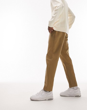 Topman tapered pintuck jogger in khaki-Green