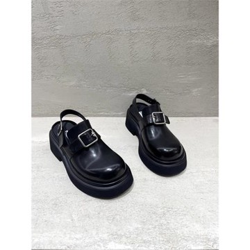 歐洲站女鞋2025夏季新款歐貨真皮高跟厚底松糕鞋皮帶扣包頭涼鞋潮