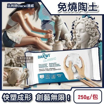 比利時Darwi達威-易塑形強附著防縮約24hr乾燥免燒陶土250g/包-白色(藍標)(免烘烤風乾硬化造型黏土,多用途模型雕刻泥,人偶公仔泥塑手工藝)