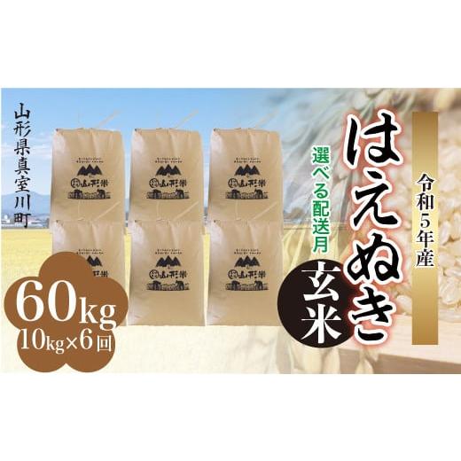 ＜配送時期が選べて便利な定期便＞ 令和5年産 真室川町厳選 はえぬき ＜玄米＞ 60? 定期便（10kg×1カ月ごと6回お届け）