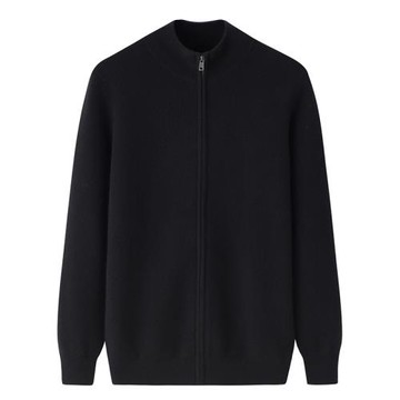 鄂爾多斯市產100純羊絨衫男拉鏈開衫半高領加厚秋冬毛衣外套E3856